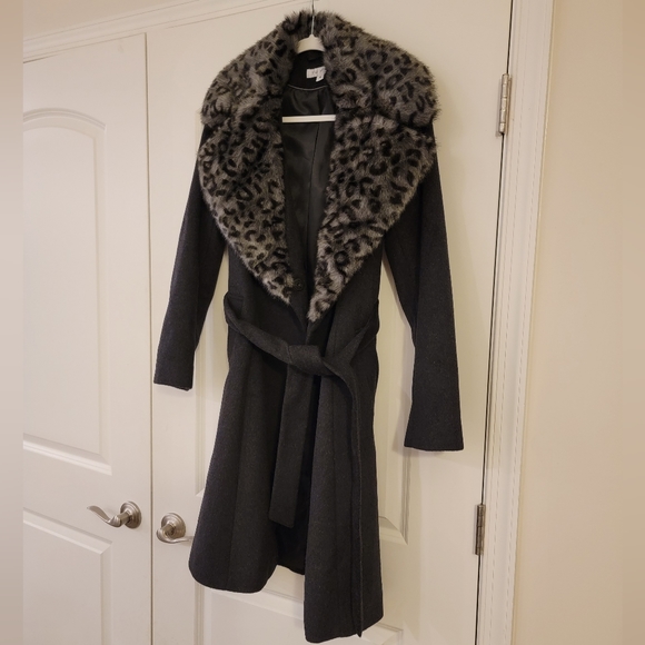 VIA SPIGA WOOL LEOPARD FUR LONG PEA COAT WINTER JACKET SIZE MEDIUM - Picture 9 of 15